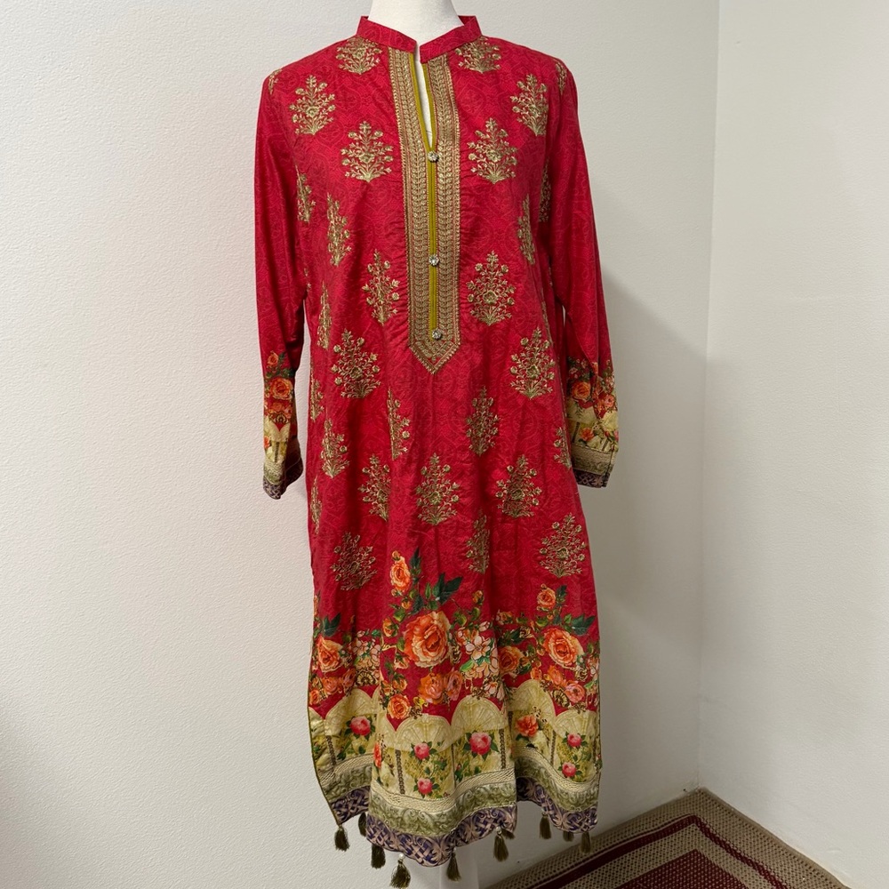 Bin Saeed Bright Red Floral Lawn 2-Piece Outfit Size 16 Women’s